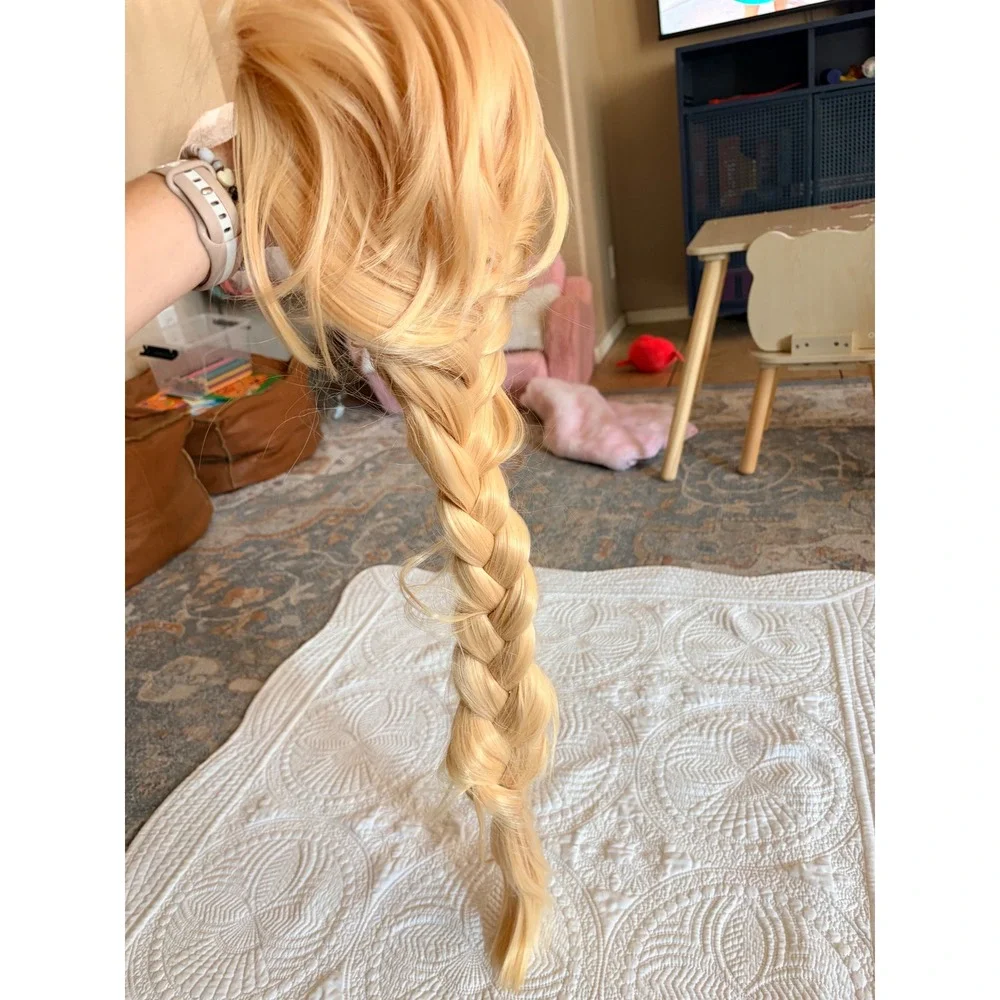 Long Blonde Braided Cosplay Costume Wig Girls Teens Elsa Frozen Dress Up